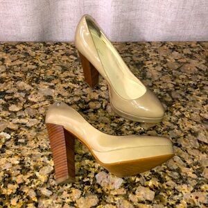 Nude Calvin Klein Patent Shoes with Chunky Wooden Approximately 4 inches Heels